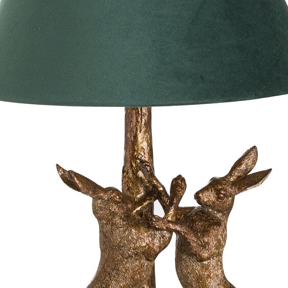 Wyld Haus Sault Antique Gold Marching Hares Lamp With Green Velvet Shade