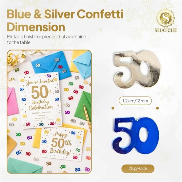 50th Birthday Multicolour Metallic Confetti Pack, Foil Table Decoration for Celebrations and Party Displays image 1