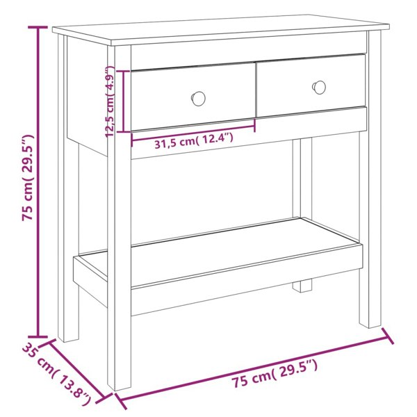 Berkfield Console Table White 75x35x75 cm Solid Wood Pine