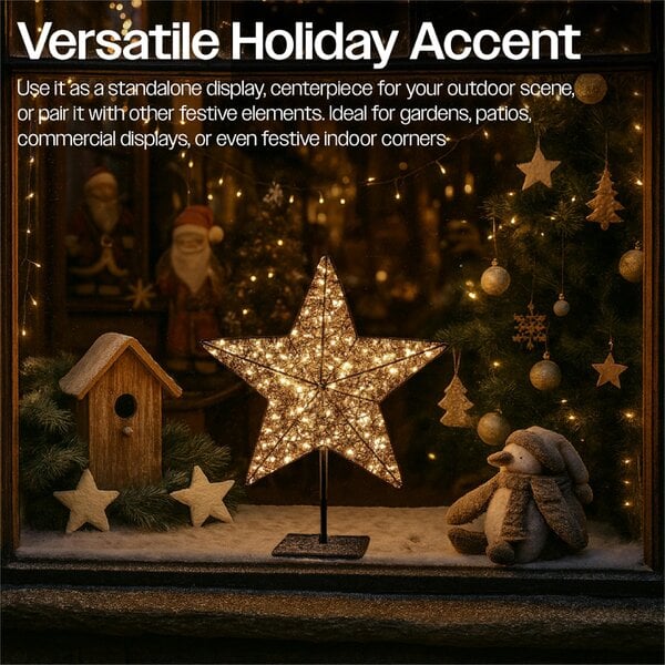 Scotts of Stow Xmas Haus Black Metal LED Christmas Star with Stand, 100 Warm White LEDs, 5m Cable