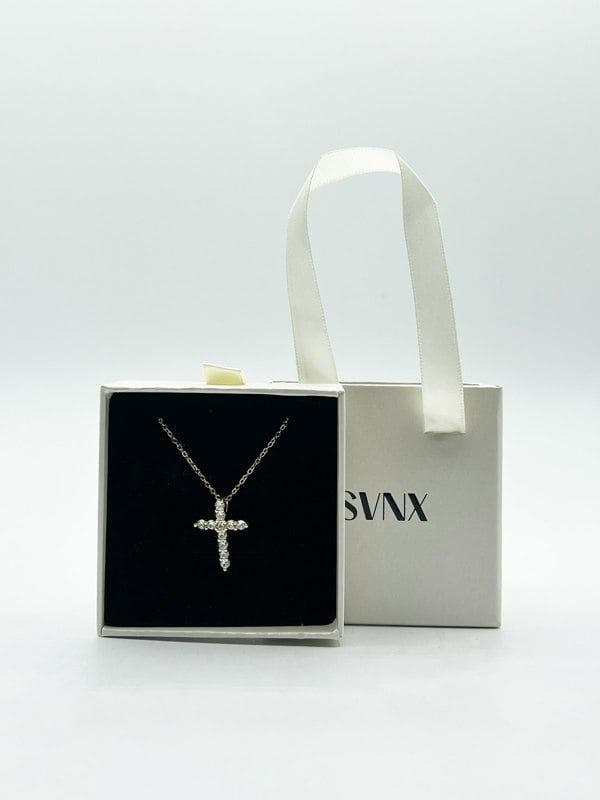 SVNX Diamante Cross Necklace in Gold Colour