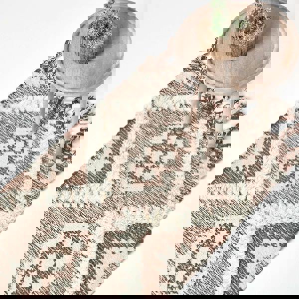 HOMESCAPES Lhasa Handwoven Brown and Cream Diamond Kilim Wool Rug