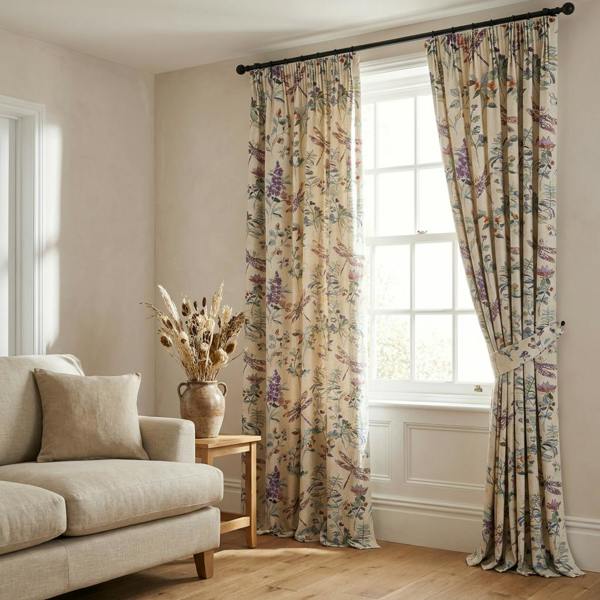Dragonfly made-to-measure curtains in Multi, styled in a living room