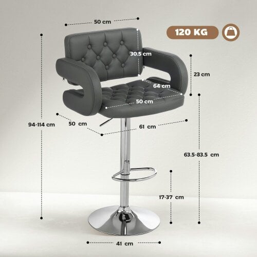 Wyld Haus Sacorte Grey Faux Leather Adjustable Swivel Bar Stool With Armrests