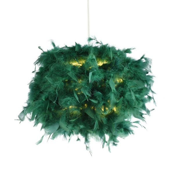 Eye-Catching and Modern Small Forest Green Feather Decorated Pendant Light Shade Image 2