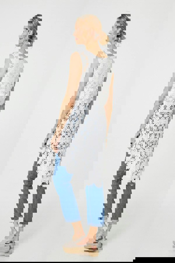 White | Floral Lace Tie Front Cardigan