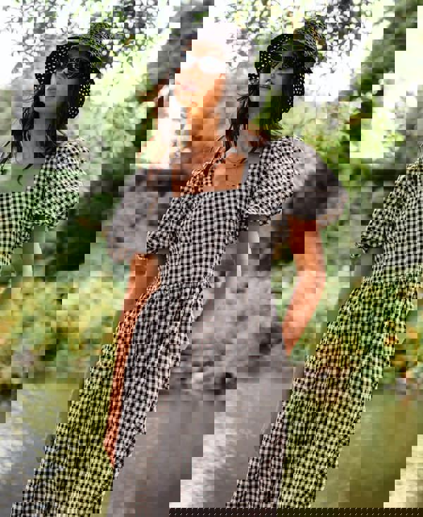 Needs No Label Black Gingham Midi Dress