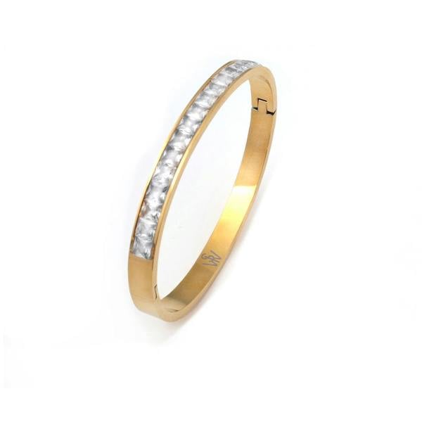 Say It With Half Stone Bangle Clear - Yellow Gold
