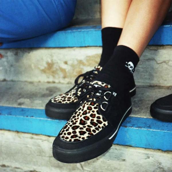 TUK Footwear TUK Pointed Creeper Sneaker Black Leopard Canvas Platform Shoes - A9180