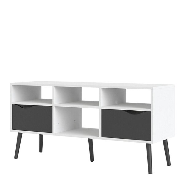Wyld Haus Sapporo White and Matt Black Wide TV Unit 2 Drawers 4 Shelves