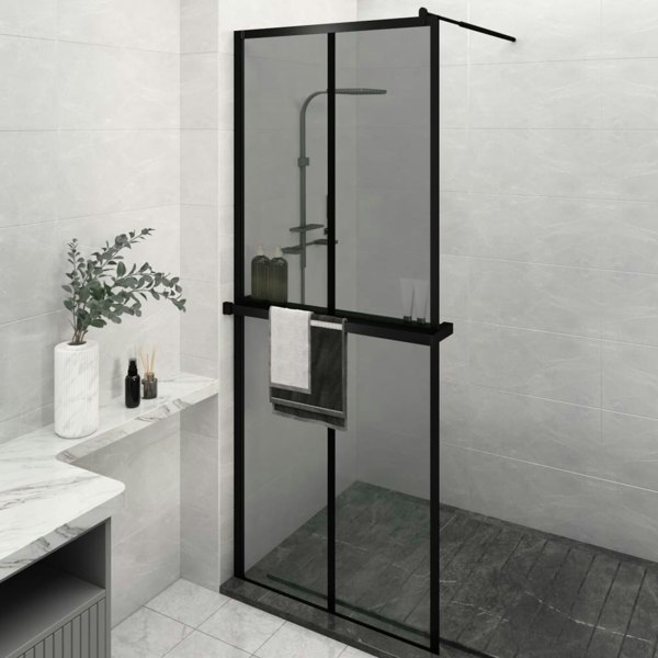 Berkfield Walk-in Shower Wall with Shelf Black 80x195cm ESG Glass&Aluminium