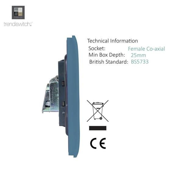 Trendi Switch 1 Gang Female Co-Axial Television Socket in Sky Blue