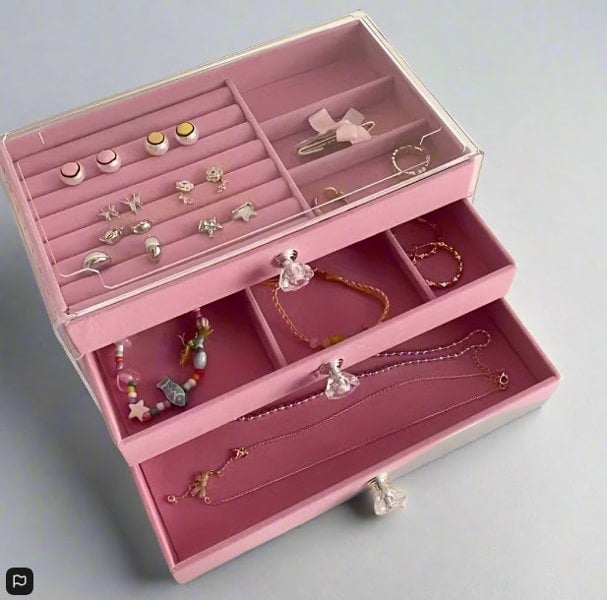 Modcraft Large Pink Acrylic 3 Drawer Jewelry Storage Box Organizer for Rings Earrings Bracelets