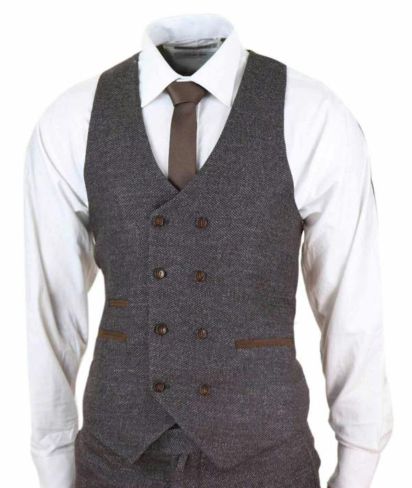 TruClothing Mens Brown Wool 3 Piece Suit Double Breasted Tweed Peaky Blinders 1920