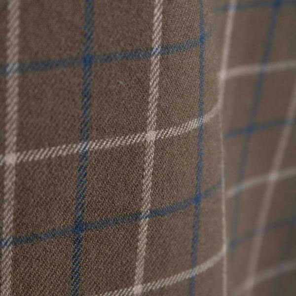 Close-up of the brushed cotton check fabric on the Rydale Gransmoor Mens Country Check Shirt in Olive.