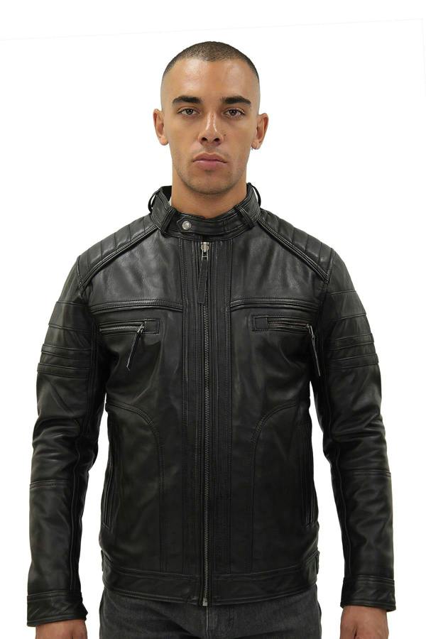 Infinity Leather Men's Vintage Black Leather Biker Jacket-Naples