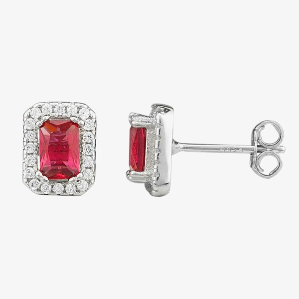 T. H. Baker Silver Red Cubic Zirconia Baguette Pendant and Earring Set SET14195