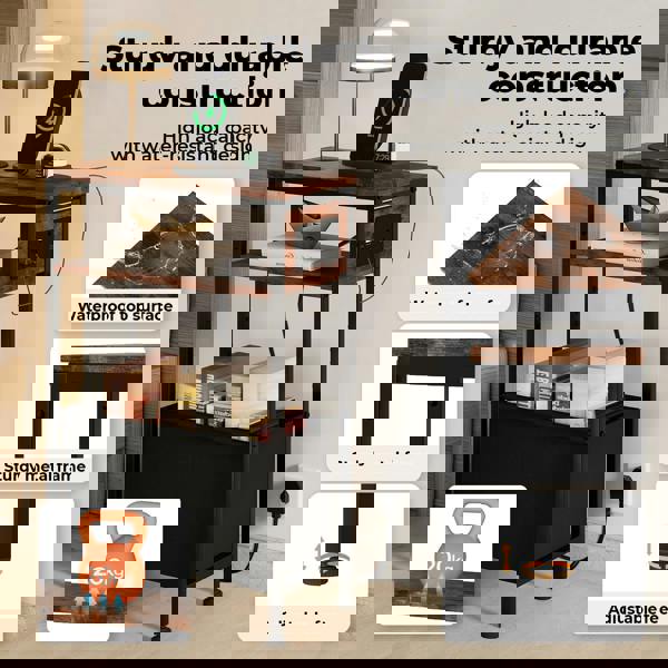 Levede Slim Side Table with Charging Station Storage Narrow End Table Sofa Living Room