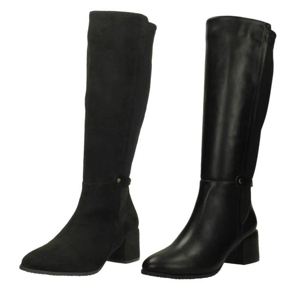 Spot On Ladies Spot On Block Heel Wide Fitting Knee High Boots  F51256