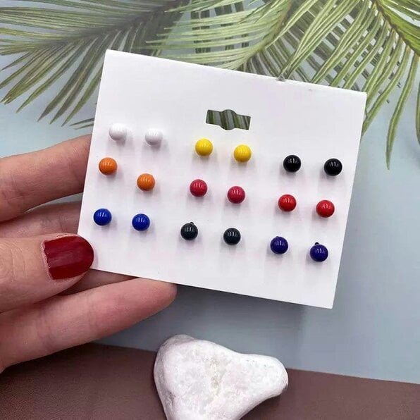The Colourful Aura Multicolour Shine Unisex Round Ball Minimalist Summer Everyday Studs Earrings
