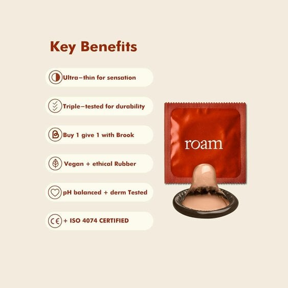 Roam Medium Brown Skin Tone Condoms - Regular Fit - For Safer Sex - Pack of 12