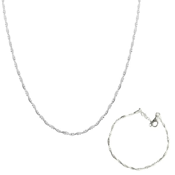 Spero London Twisted Beads Sterling Silver Chain Necklace and Bracelet Set