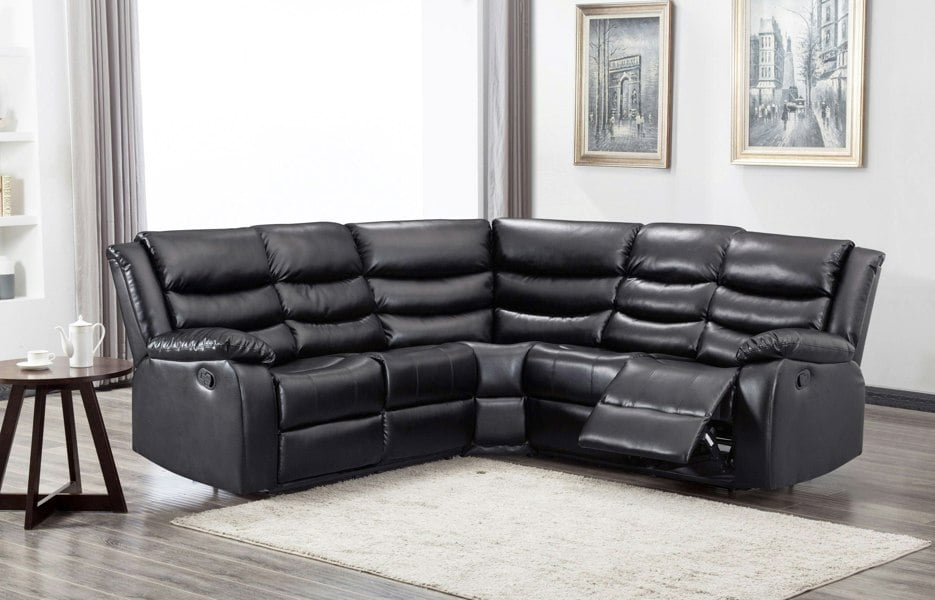 Furnishings For Less Leather 5 Seater Reclining Corner Sofa + Drinks Tray