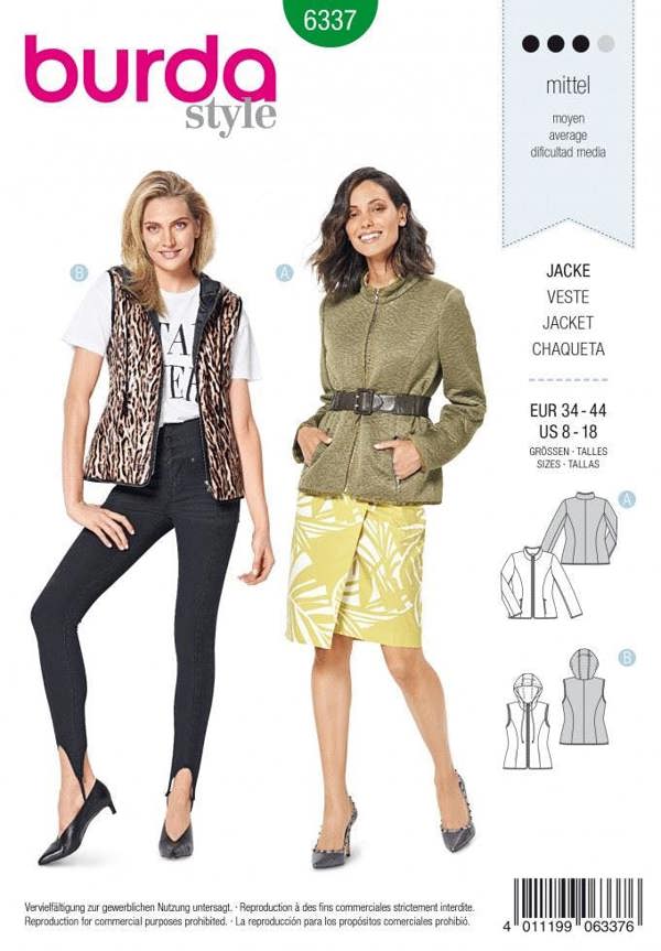 Burda Sewing Pattern 6337 Jackets For Women, 8 to 18 - Intermediate