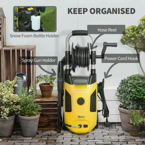 Bobobiy 1800W High Pressure Washer, 150 Bar Pressure, 420 L/h Flow, 6M Hose, Steel Handle Car Driveway, Yellow