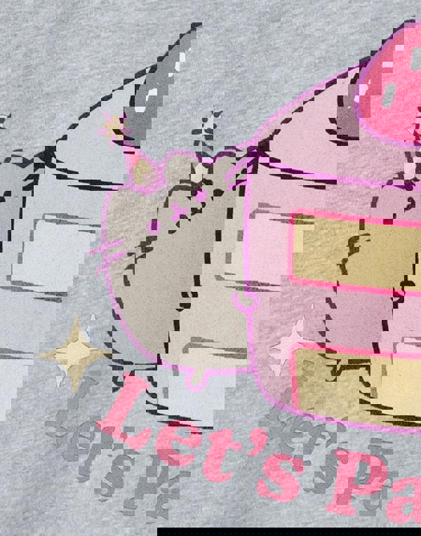 Pusheen Girls Grey Let's Pawty Short Sleeved T-Shirt