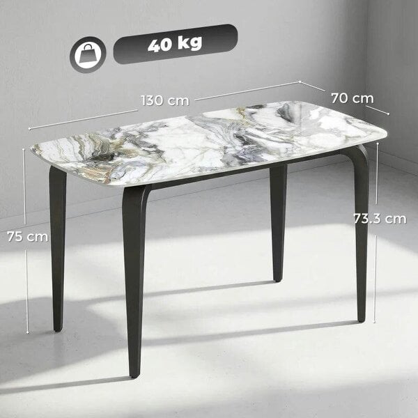 Dining Table for 4, Modern Kitchen Table with Sintered Stone Tabletop, Metal Legs, White
