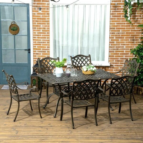 Bobobiy 7 Pieces Garden Dining Set with Parasol Hole, Bronze Tone, 7 PCs - Bronze Tone