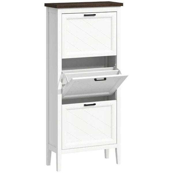 Shoe Cabinet with 3 Flip Drawers, Farmhouse Narrow Shoe Storage Cabinet with Adjustable Shelves, White