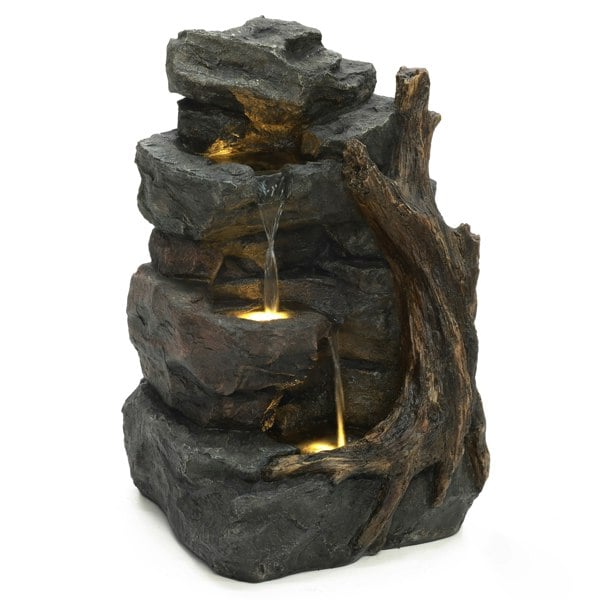 Willow Springs Rocky Outdoor Garden Water Feature with LED Lighting