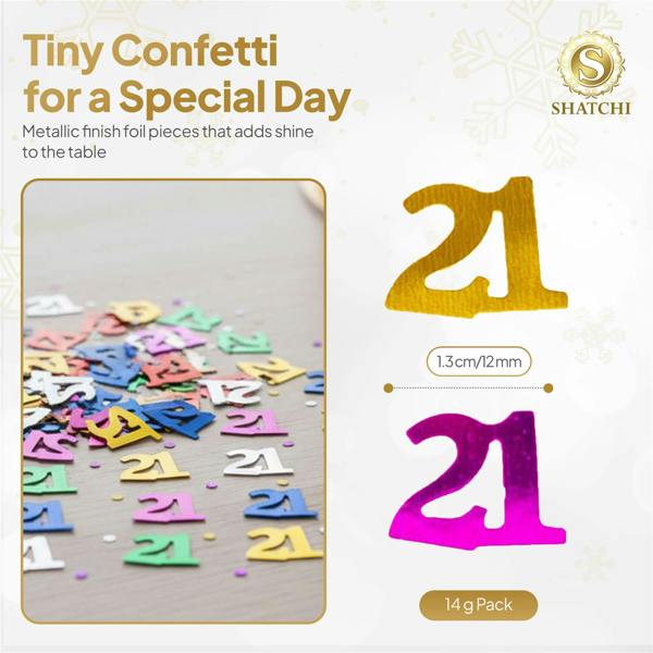 21st Birthday Metallic Confetti Pack, Multicolour Foil Table Decoration, Size Options image 6