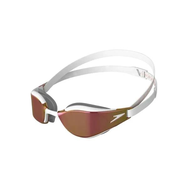 Speedo Fastskin Hyper Elite mirror swim goggles in white gold frame with red lenses