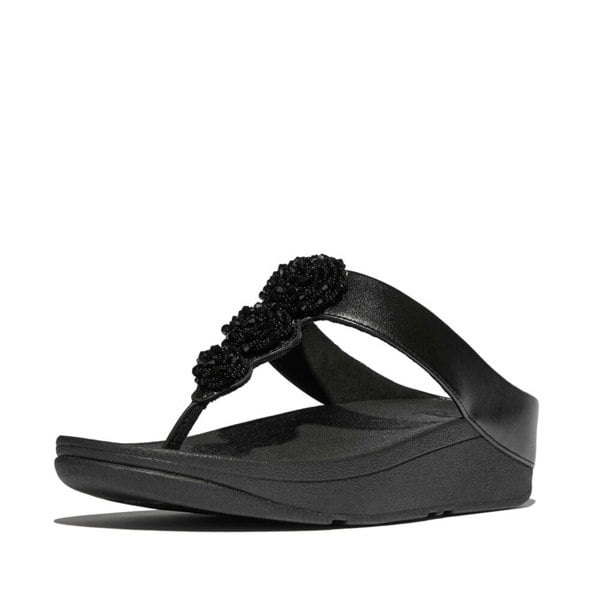 FitFlop FINO BEADIE-BUTTON Womens Toe Post Sandals Metallic Black