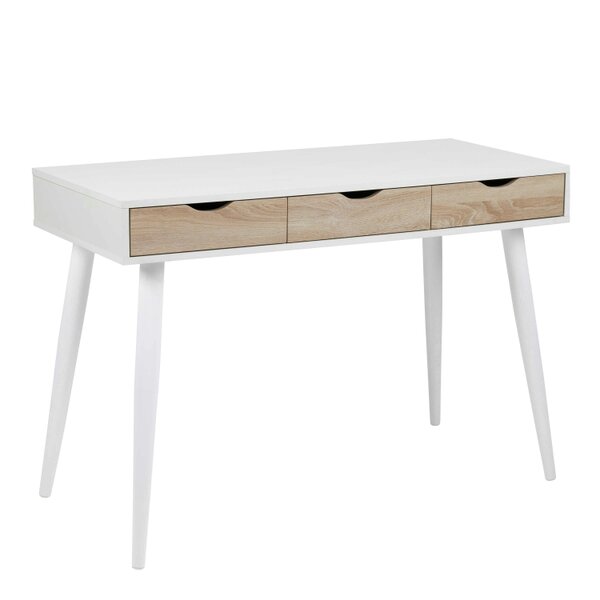Wyld Haus Dresden White and Natural Sonoma Wood Office Desk 3 Drawers