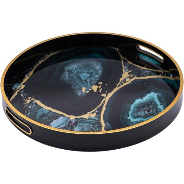 Maison des Cadeaux Black Round Agate Theme Drinks Candle Tray