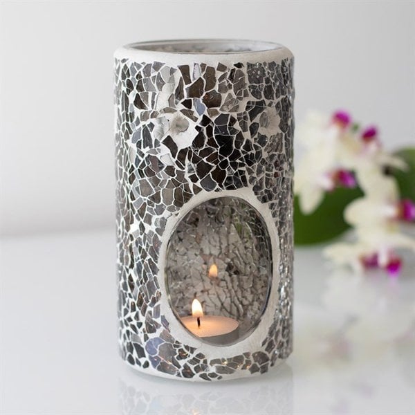Serano Pillar Gunmetal Grey Crackle Oil Burner and Wax Warmer