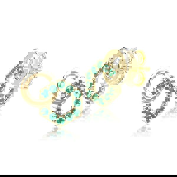 Gemondo Geometric Hexagon and Round Linked with Prong set Emerald Stud Earrings in 9ct Yellow Gold