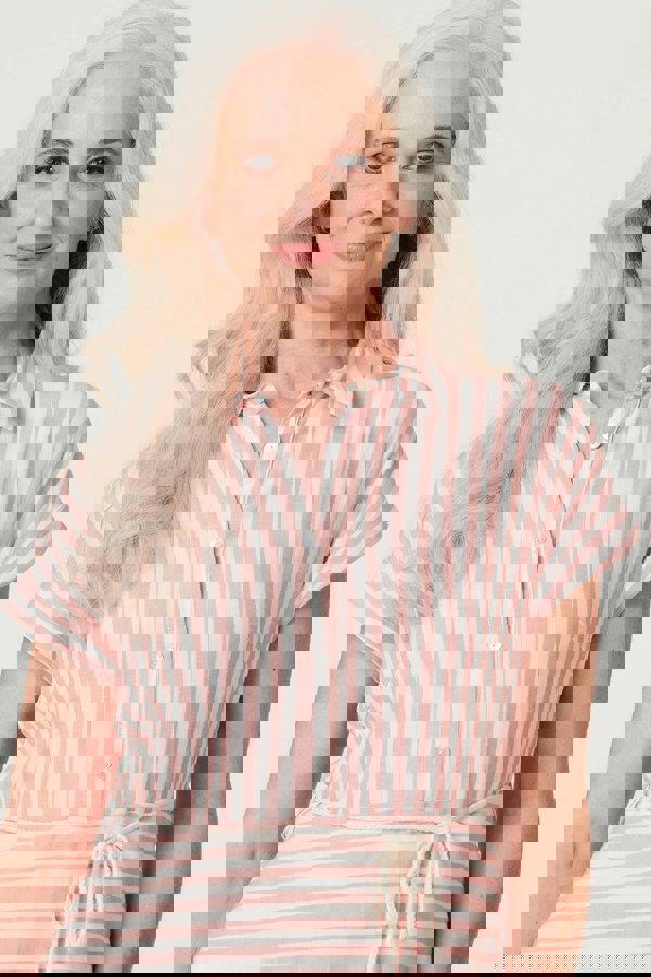 Pink | Striped Tie Waist Knee Length Dress