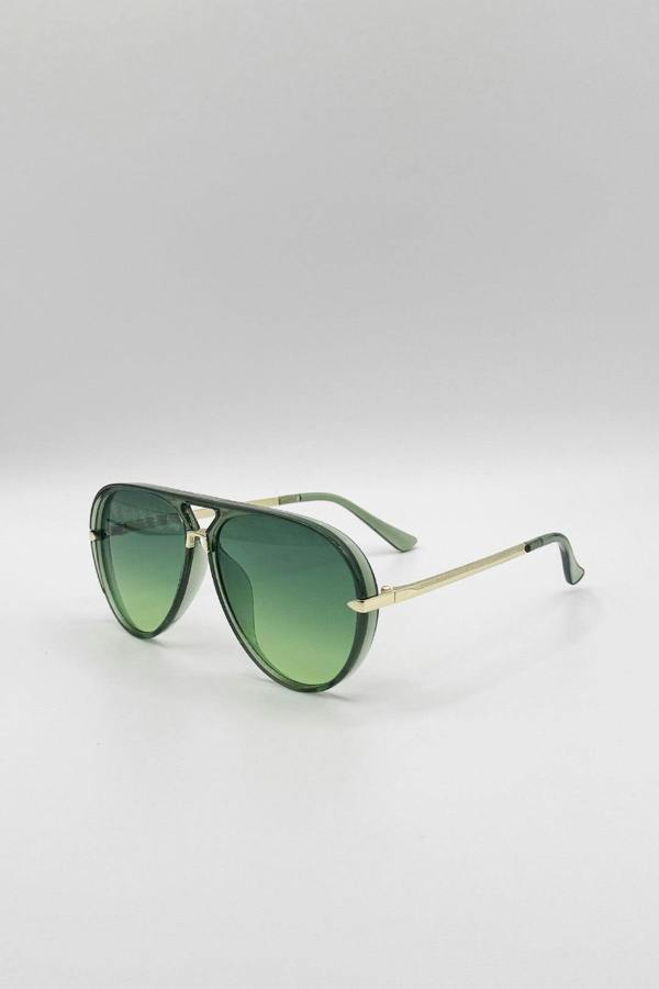 Bold Aviator Metal Arm Sunglasses In Green In Green - svnx