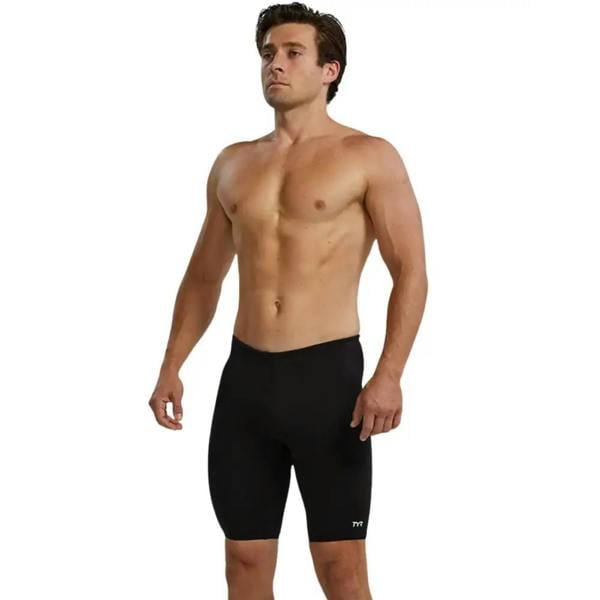 Black TYR solid swim jammer with sleek ribbed waistband