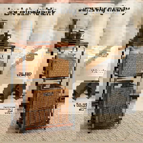 Levede Side Table Bedside End Table 3 Tier Metal Wood Storage Vintage Brown