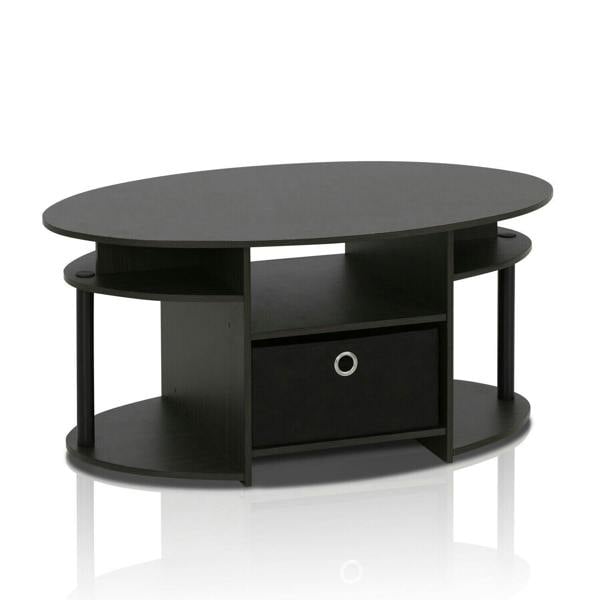 WALPLUS JAYA Simple Design Oval Coffee Table with Bin, Walnut Compact Sturdy Design For Dorm Room (Walnut) - SKU 15079WNBK