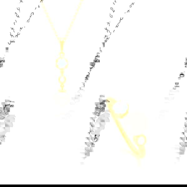 270P030105925-270R058605925 Modern Pearl, Topaz & Aquamarine Ring & Pendant Set in Gold Plated Silver 1