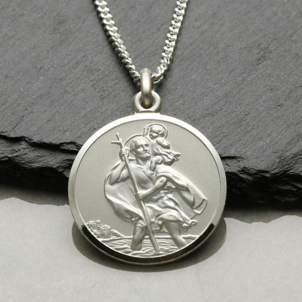 Christopher James of London Sterling Silver 24mm St Christopher Pendant With Optional Engraving and Chain
