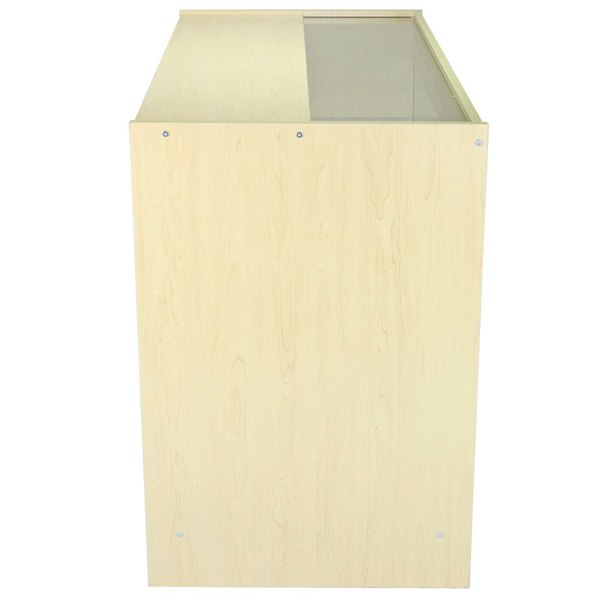 Maple glazed display counter K1200 with a sleek design, featuring a glass top and smooth wood finish, ideal for showcasing products