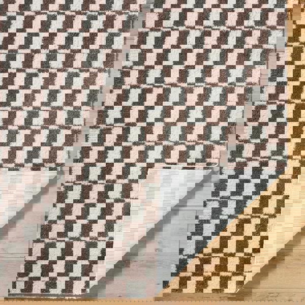 Livabliss Fossay Shag-Washable Beige Brown High Pile Checkered Rug